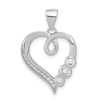 Sterling Silver Rhodium-plated Polished Open Heart 3-Stone CZ Pendant