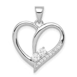 Sterling Silver Rhodium-plated 2-Stone CZ Heart Pendant