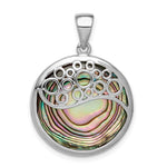 Sterling Silver Rhodium-plated Round Abalone with Circle Filigree Pendant