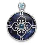 Sterling Silver Rhodium-plated Round Sodalite and Blue Topaz Pendant