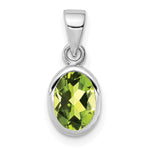 Sterling Silver Rhodium-plated Polished Peridot Oval Pendant