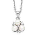 Sterling Silver Rhodium-plated 5- White Button Freshwater Cultured 3-Pearl and CZ Necklace