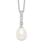 Sterling Silver Rhodium-plated 8- White Teardrop Freshwater Cultured Pearl and CZ Necklace