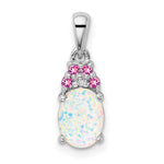 Sterling Silver Rhod-plate Dia. Cr.Pink Sapp. Simulated Opal Pendant