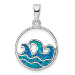 Sterling Silver Rhodium-plated Blue Lab Created Opal Wave Pendant