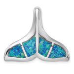 Sterling Silver Rhodium-plated Blue Inlay Created Opal Whale Tail Slide