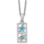 Sterling Silver Rh-pl Blue Created Opal Starfish Turtle Necklace