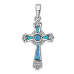 Sterling Silver Rhodium-plated CZ and Lab Created Opal Cross Pendant