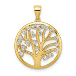 Sterling Silver Gold-tone Lab Created White Sapphire Tree of Life in Circle Pendant