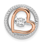 Sterling Silver Platinum-plated Rose-tone Vibrant Moving CZ Heart Chain Slide