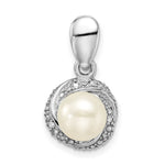 Sterling Silver Rhodium-plated Diamond and 7- Button Freshwater Cultured Pearl Pendant