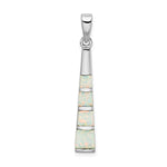 Sterling Silver Rhodium-plated White Lab Created Opal Bar Pendant