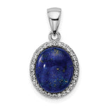 Sterling Silver Rhodium-plated Polished Oval Lapis Cabochon and White Topaz Halo Pendant