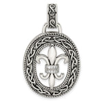 Sterling Silver CZ Antiqued Filigree Fleur de Lis Pendant