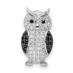 Sterling Silver Rhodium-plated Polished Black and White CZ Owl Chain Slide Pendant