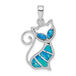 Sterling Silver Rhodium-plated Lab Created Opal Cat Pendant