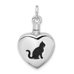 Sterling Silver Rhodium-plated Enamel Heart with Cat Screw Top Ash Holder Pendant