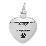 Sterling Silver Rhodium-plated Enamel ALWAYS IN MY HEART with Pawprint Screw Top Ash Holder Pendant