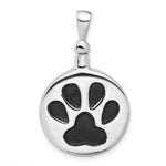 Sterling Silver Rhodium-plated Enamel Round Pawprint Screw Top Ash Holder Pendant