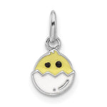 Sterling Silver Rhodium-plated Enameled Chick in Egg Petite Pendant