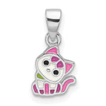 Sterling Silver Rhodium-plated Multi-color Enameled Kitty Petite Pendant