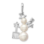 Sterling Silver Rhodium-plated Freshwater Cultured Pearl Snowman Pendant