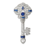 Sterling Silver Rhodium-plated Blue and Clear CZ Key Chain Slide Pendant