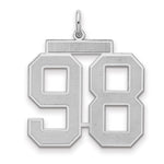 Sterling Silver/Rhodium-plated Satin Number 98 Charm