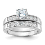 Sterling Silver Rhodium Plated CZ Engagement Ring and CZ Wedding Band Two Piece Set