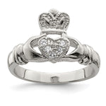 Sterling Silver CZ Rhodium-plated Claddagh Ring