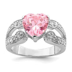 Sterling Silver Rhodium plated Clear CZ and Pink Heart CZ Ring
