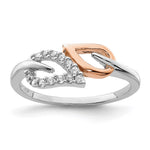 Sterling Silver & Rose Vermeil Polished CZ Leaves Ring