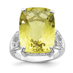 Sterling Silver Rhodium Lemon Quartz & Diam. Ring