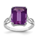 Sterling Silver Rhodium-plated Octagonal Amethyst Ring