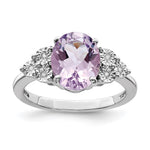 Sterling Silver Rhodium Diam. & Pink Quartz Ring