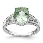 Sterling Silver Rhodium Diam. & Oval Green Quartz Ring