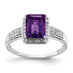 Sterling Silver Rhodium-plated Amethyst & Octagonal Diamond Ring