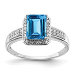 Sterling Silver Rhodium Blue Topaz & Octagonal Diam. Ring