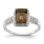Sterling Silver Rhodium Diam. & Octagonal Smoky Quartz Ring