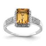 Sterling Silver Rhodium Diam. & Octagonal Whiskey Quartz Ring