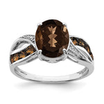 Sterling Silver Rhodium Diam. & Smoky Quartz Ring
