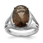 Sterling Silver Rhodium Oval Smoky Quartz Ring
