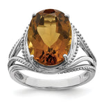 Sterling Silver Rhodium Oval Whiskey Quartz Ring