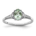 Sterling Silver Rhodium Oval Green Quartz & Diam. Ring
