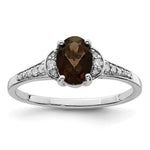 Sterling Silver Rhodium Smoky Quartz & Diam. Ring