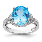 Sterling Silver Rhodium Oval Swiss Blue Topaz & Diam. Ring