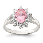 Sterling Silver Pink Oval CZ Cluster Ring