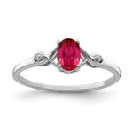 Sterling Silver Rhodium Plated Diamond and Oval Ruby Ring