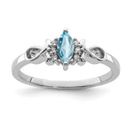 Sterling Silver Rhodium Plated Diamond and Sky Blue Topaz Ring