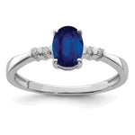 Sterling Silver Rhodium Plated Diamond & Sapphire Oval Ring